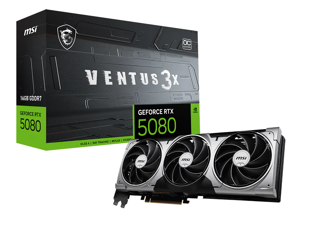 Видеокарта MSI GeForce RTX 5080 16G VENTUS 3X OC, 16G GDDR7, 256bit 1xHDMI 3xDP (G5080-16V3C)