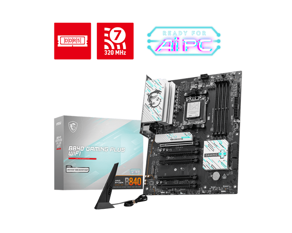Материнская плата MSI B840 GAMING PLUS WIFI AM5 4xDDR5 4xSATA3 RAID 2xM.2 1xHDMI 1xType-C ATX