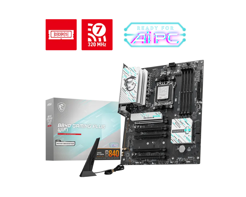 Материнская плата MSI B840 GAMING PLUS WIFI AM5 4xDDR5 4xSATA3 RAID 2xM.2 1xHDMI 1xType-C ATX