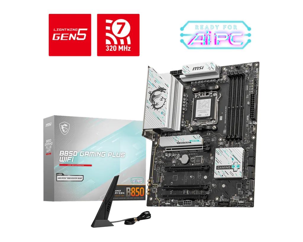 Материнская плата MSI B850 GAMING PLUS WIFI AM5 4xDDR5 4xSATA3 RAID 3xM.2 DP 2xType-C ATX