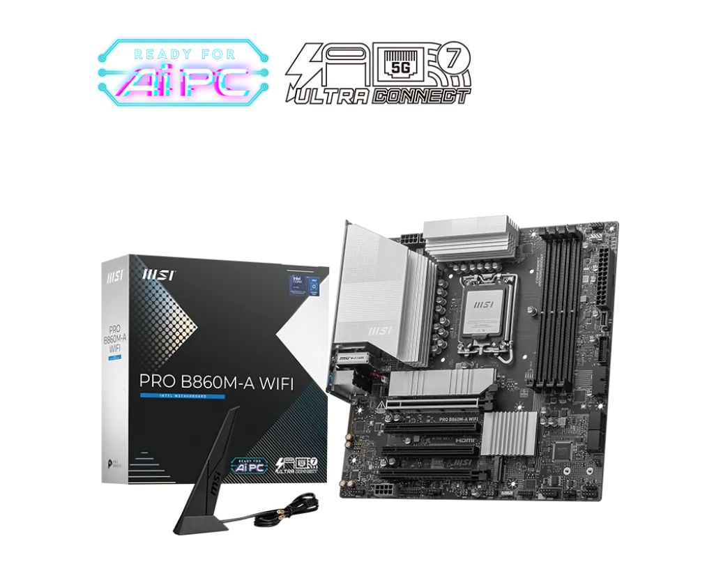 Материнская плата MSI PRO B860M-A WIFI LGA1851 4xDDR5 4xSATA3 RAID 3xM.2 HDMI 2xType-C DP mATX