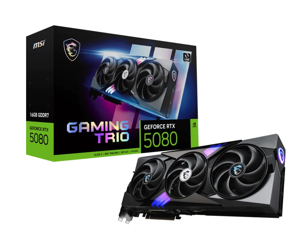 Видеокарта MSI GeForce RTX 5080 16G GAMING TRIO, 16Gb GDDR7 256-bit 1xHDMI 3xDP