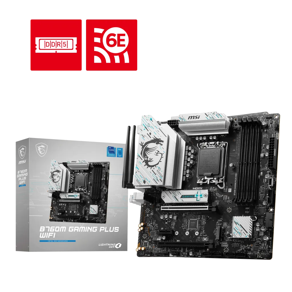Материнская плата MSI B760M GAMING PLUS WIFI LGA1700 B760 4xDDR5 4xSATA3 RAID 2xM.2 2xHDMI 2xDP mATX — фото 5