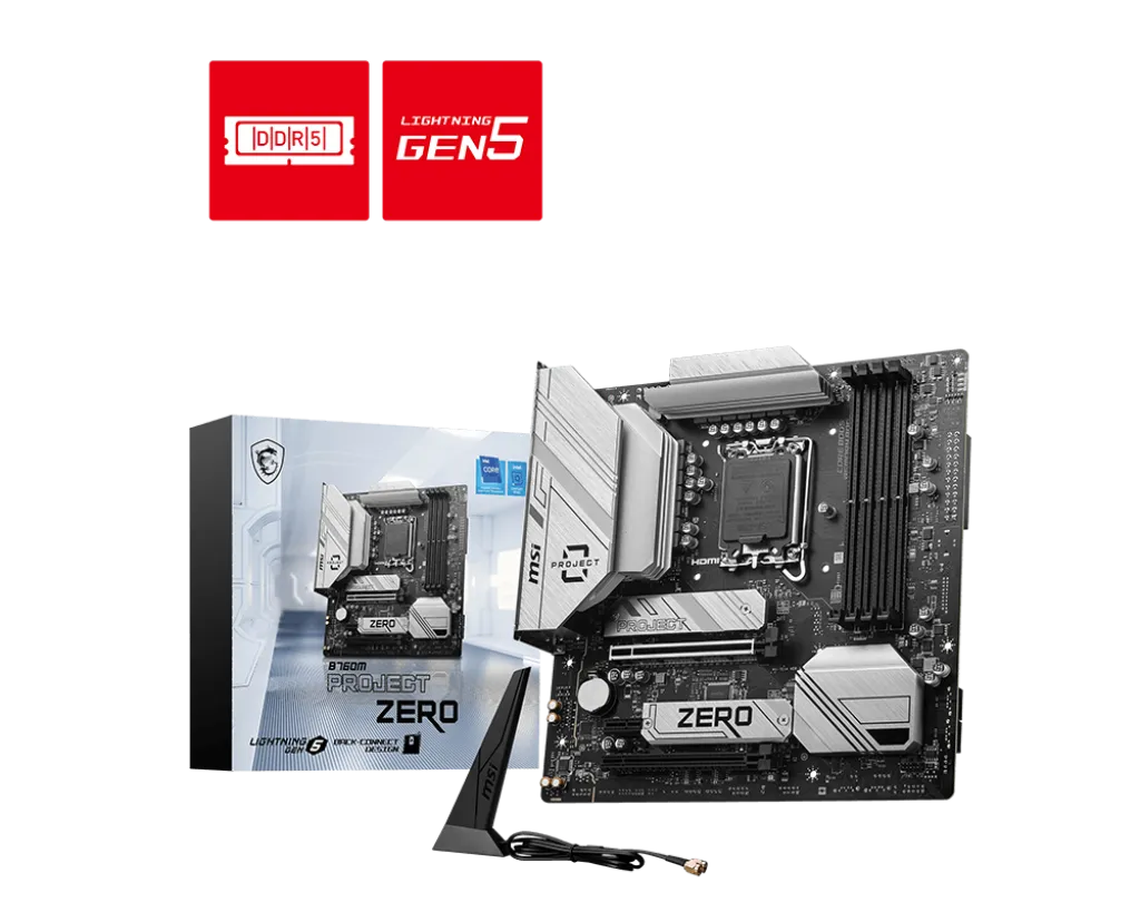 Материнская плата MSI B760M PROJECT ZERO LGA1700 B760 4xDDR5 4xSATA3 RAID 2xM.2 HDMI DP mATX