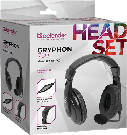 Наушники с микрофоном Defender Gryphon HN-750 Black Регулят. громк., 2м кабель — фото 4