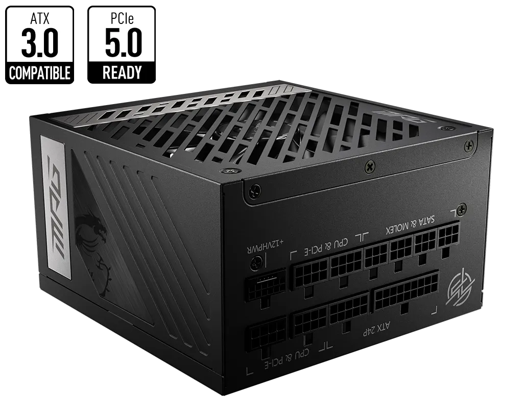 Блок питания MSI 1000W, MPG A1000G PCIE5, Full Modular, ATX, 80+ GOLD, КПД >90%, Fan 135mm, Черный — фото 2