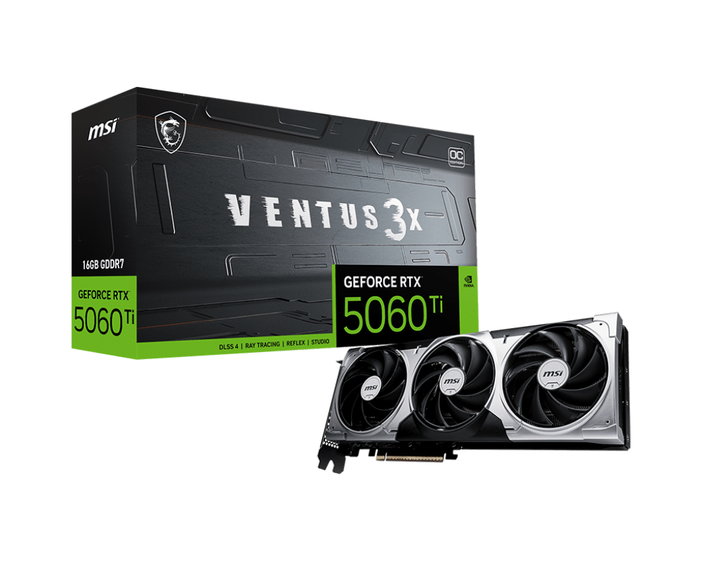 Видеокарта MSI GeForce RTX 5060 Ti 16G VENTUS 3X OC, 16Gb GDDR7 128-bit 1xHDMI 3xDP