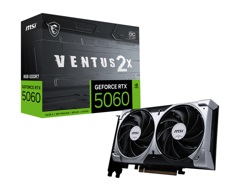Видеокарта MSI GeForce RTX 5060 8G VENTUS 2X OC, 8G GDDR7 128bit 1xHDMI 3xDP G5060-8V2C
