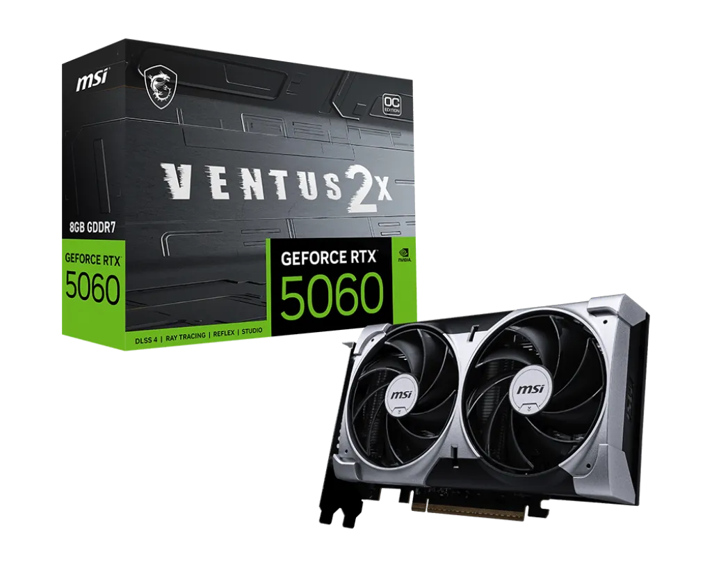 Видеокарта MSI GeForce RTX 5060 8G VENTUS 2X OC, 8G GDDR7 128bit 1xHDMI 3xDP G5060-8V2C