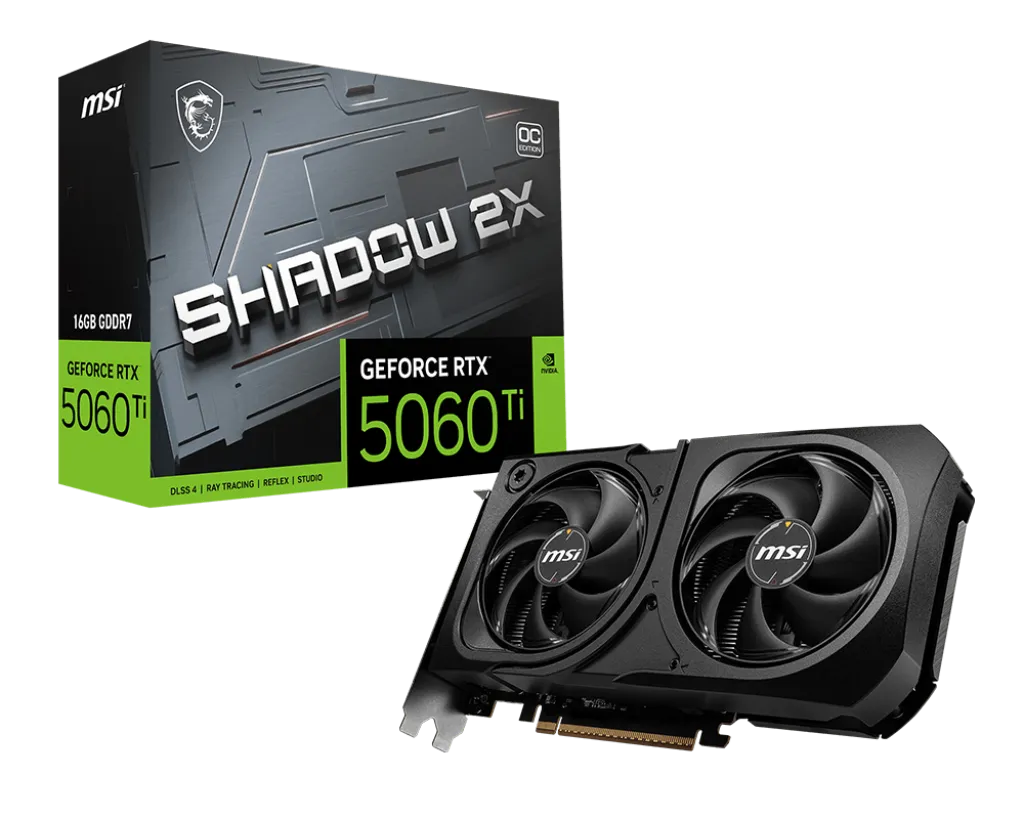 Видеокарта MSI GeForce RTX 5060 Ti 16G SHADOW 2X OC PLUS, 16Gb GDDR7 128-bit HDMI 3xDP G506T-16S2CP