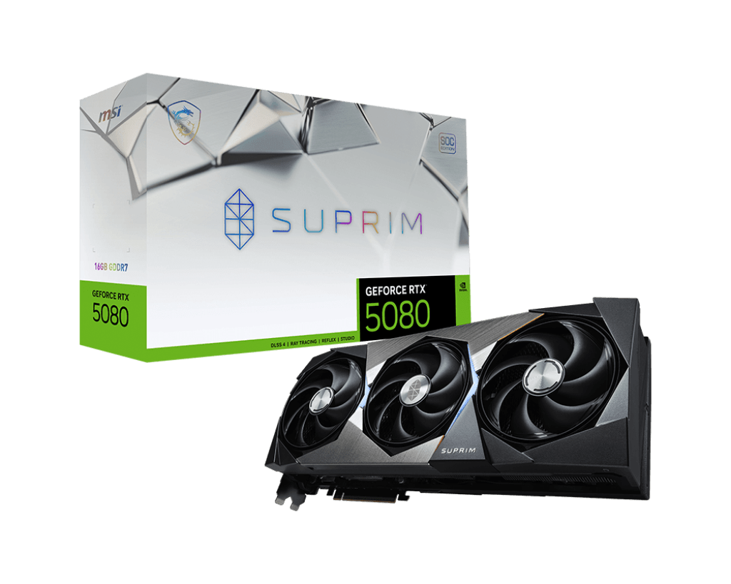 Видеокарта MSI GeForce RTX 5080 16G SUPRIM SOC, 16Gb GDDR7 256-bit 1xHDMI 3xDP (G5080-16SPS)