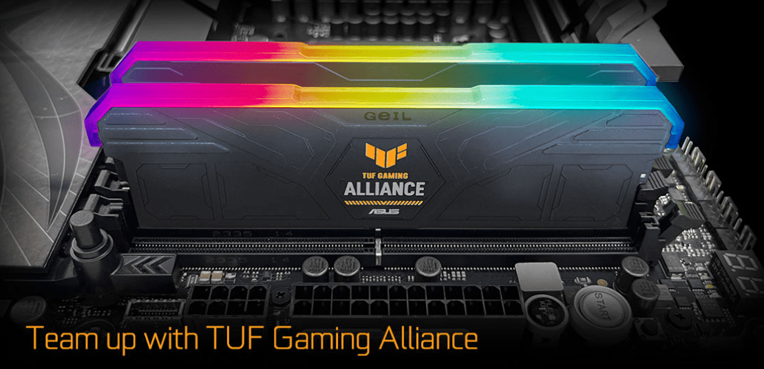 Оперативная память 64GB Kit (2x32GB) GEIL GEMINI RGB TUF 5200Mhz DDR5 CL38 GMST564GB5200C38BDC Black