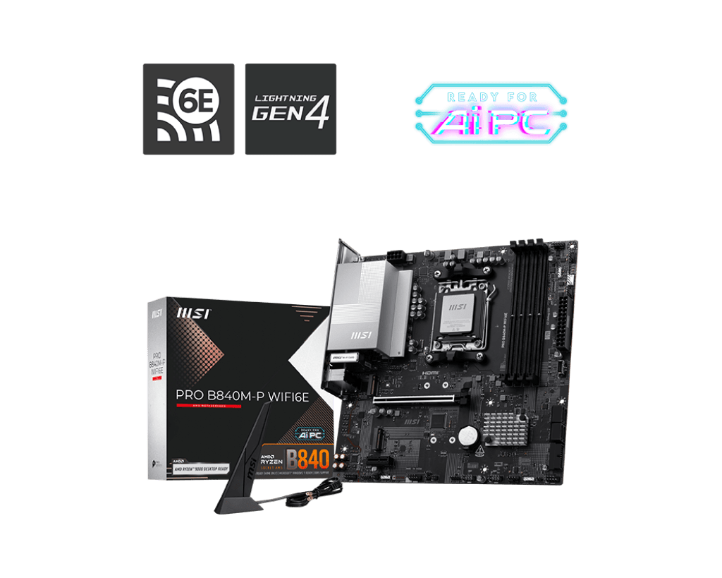 Материнская плата MSI PRO B840M-P WIFI6E AM5 4xDDR5 4xSATA3 RAID 2xM.2 HDMI Type-C mATX