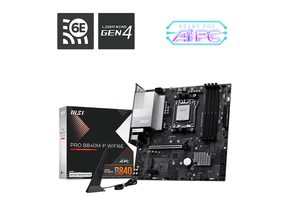 Материнская плата MSI PRO B840M-P WIFI6E AM5 4xDDR5 4xSATA3 RAID 2xM.2 HDMI Type-C mATX — фото 2