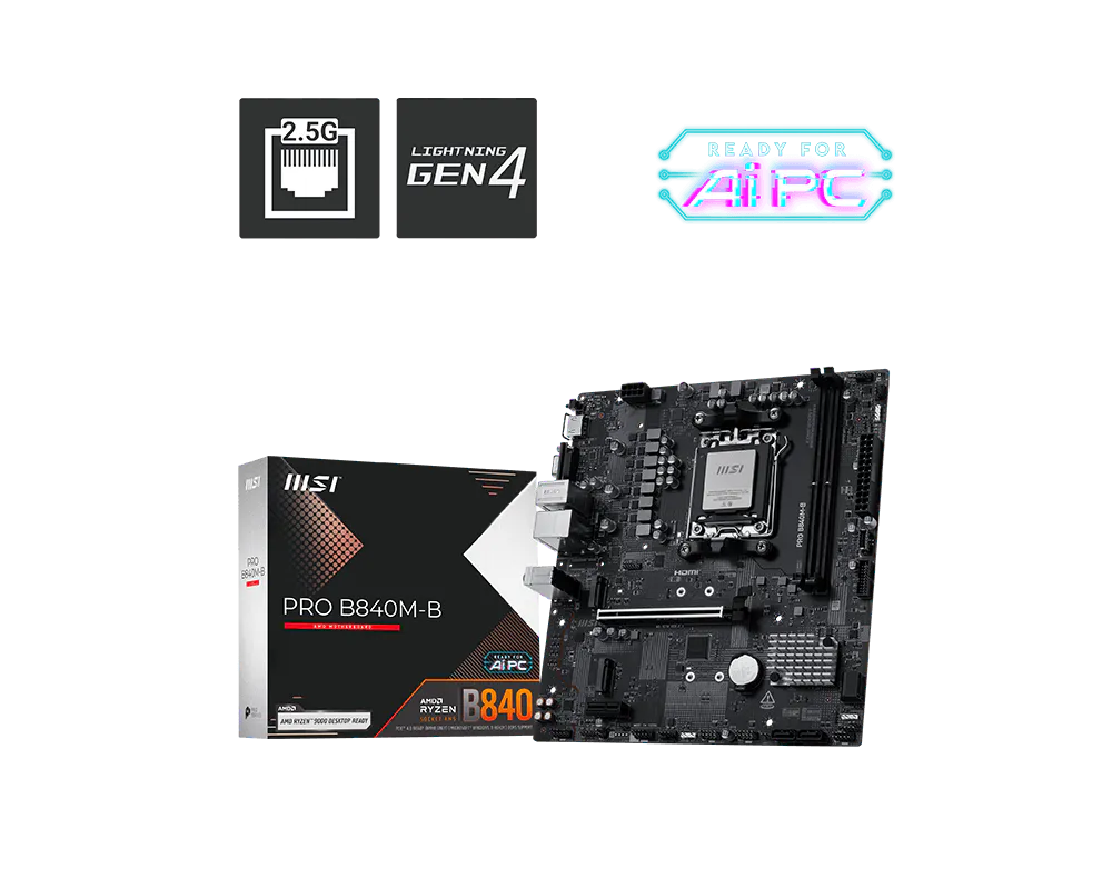 Материнская плата MSI PRO B840M-B AM5 2xDDR5 4xSATA3 RAID 2xM.2 HDMI VGA mATX — фото 2