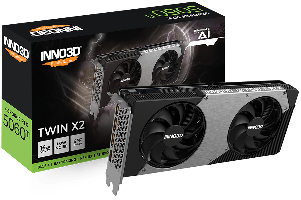 Видеокарта Inno3D GeForce RTX5060 Ti TWIN X2, 16G GDDR7 128-bit HDMI 3xDP N506T2-16D7-191073N