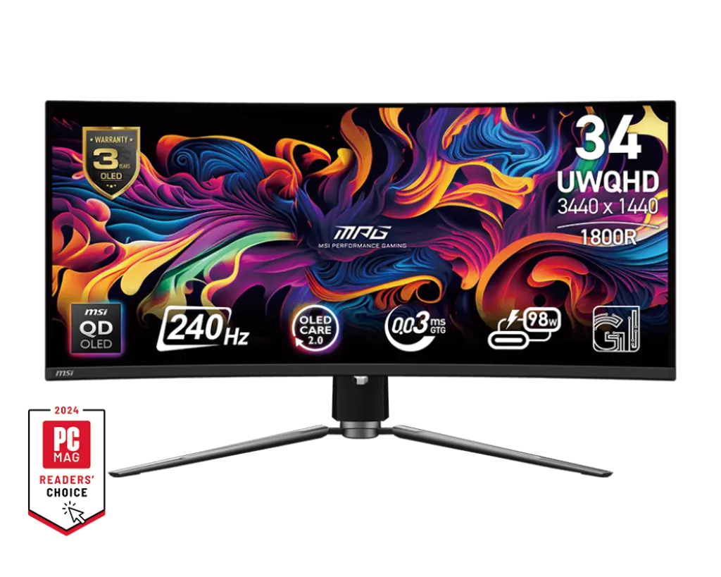 Монитор 34" MSI MPG 341CQPX QD-OLED 3440x1440 240Hz 1800R 0.03ms 1.5млн:1 2xHDMI 1xDP 4xUSB