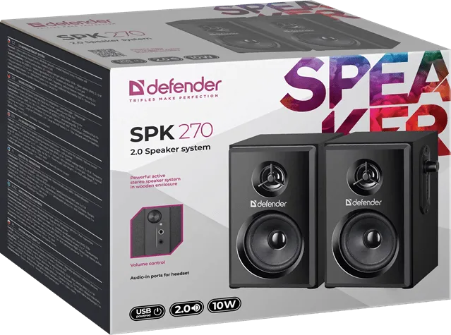 Акустическая 2.0 система Defender SPK-270. 2x5 Вт Питание от USB, 5 В. Цвет: Черный — фото 6