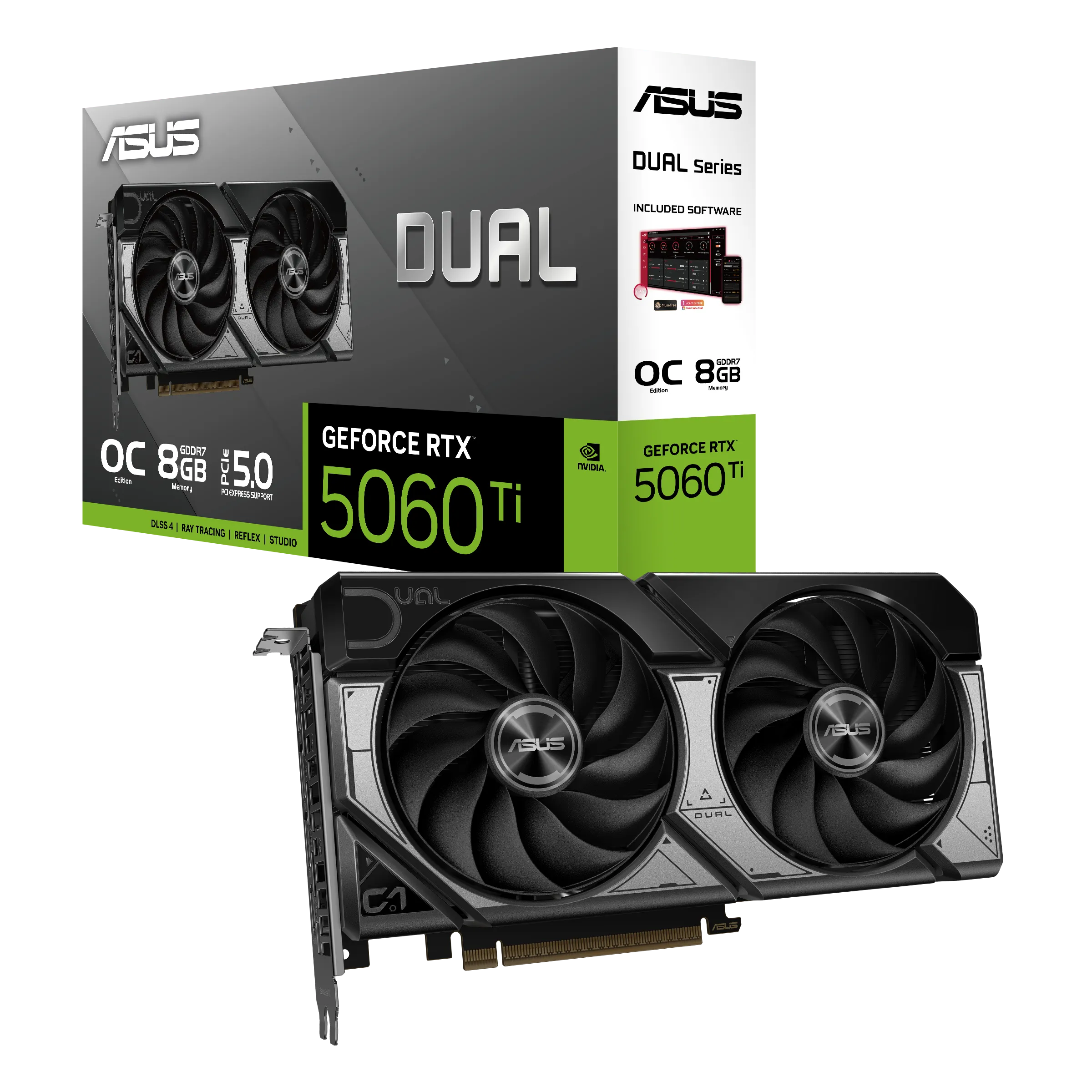Видеокарта ASUS GeForce RTX5060 Ti  8Gb, DUAL OC GDDR7 128-bit 1xHDMI 3xDP DUAL-RTX5060TI-O8G