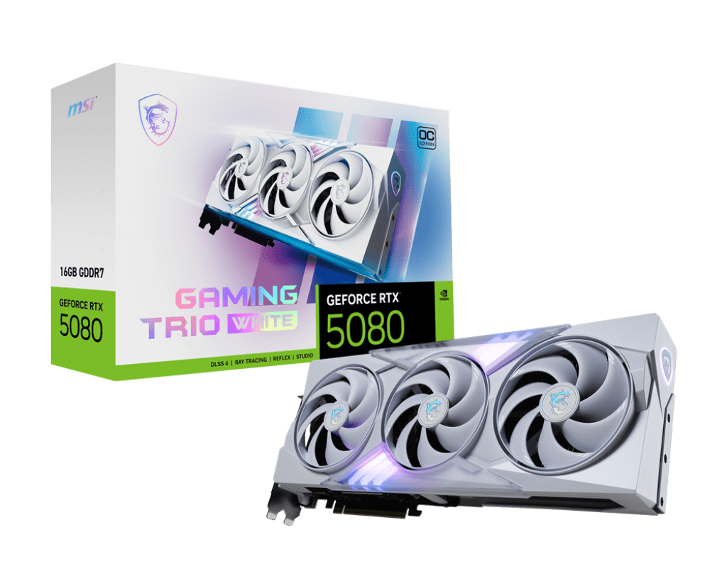 Видеокарта MSI GeForce RTX 5080 16G GAMING TRIO WHITE, 16Gb GDDR7 256-bit 1xHDMI 3xDP (G5080-16GTW)