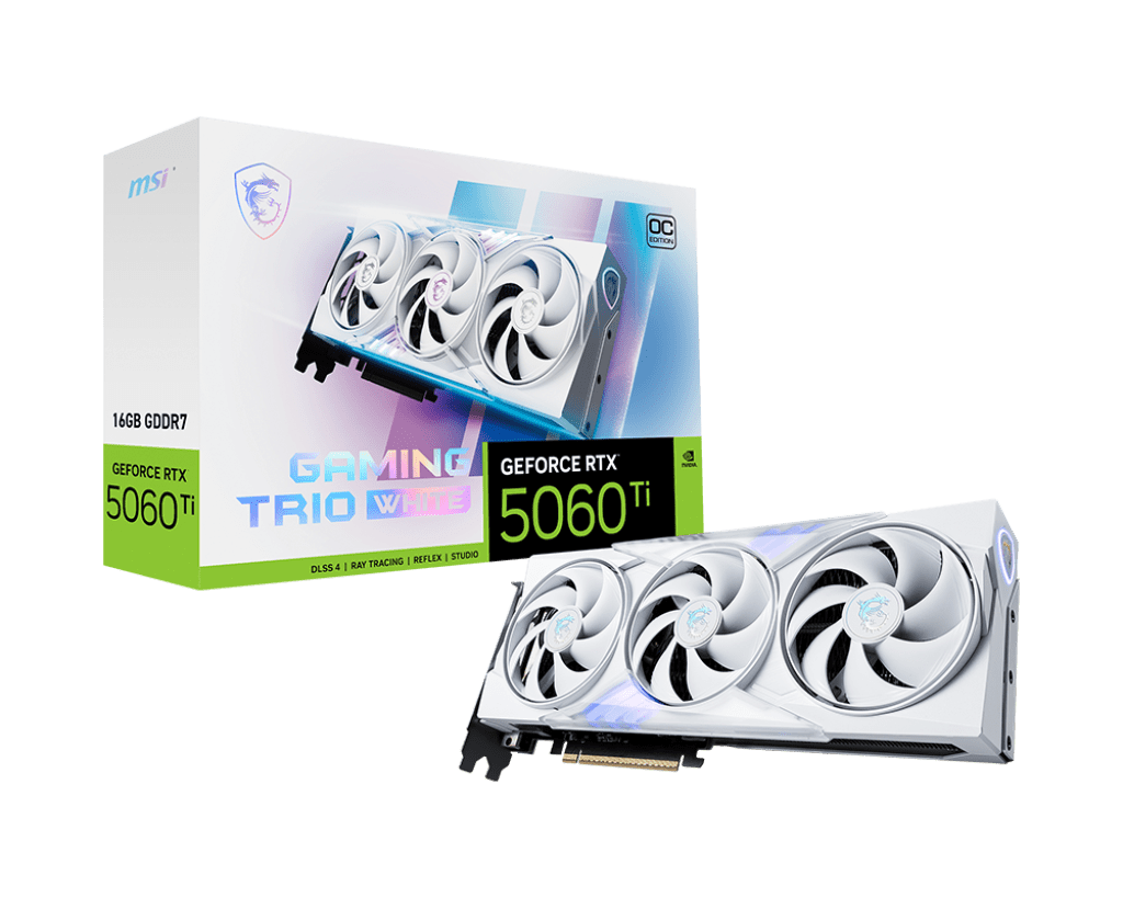 Видеокарта MSI GeForce RTX 5060 Ti 16G GAMING TRIO OC WHITE, 16Gb GDDR7 128-bit 1xHDMI 3xDP