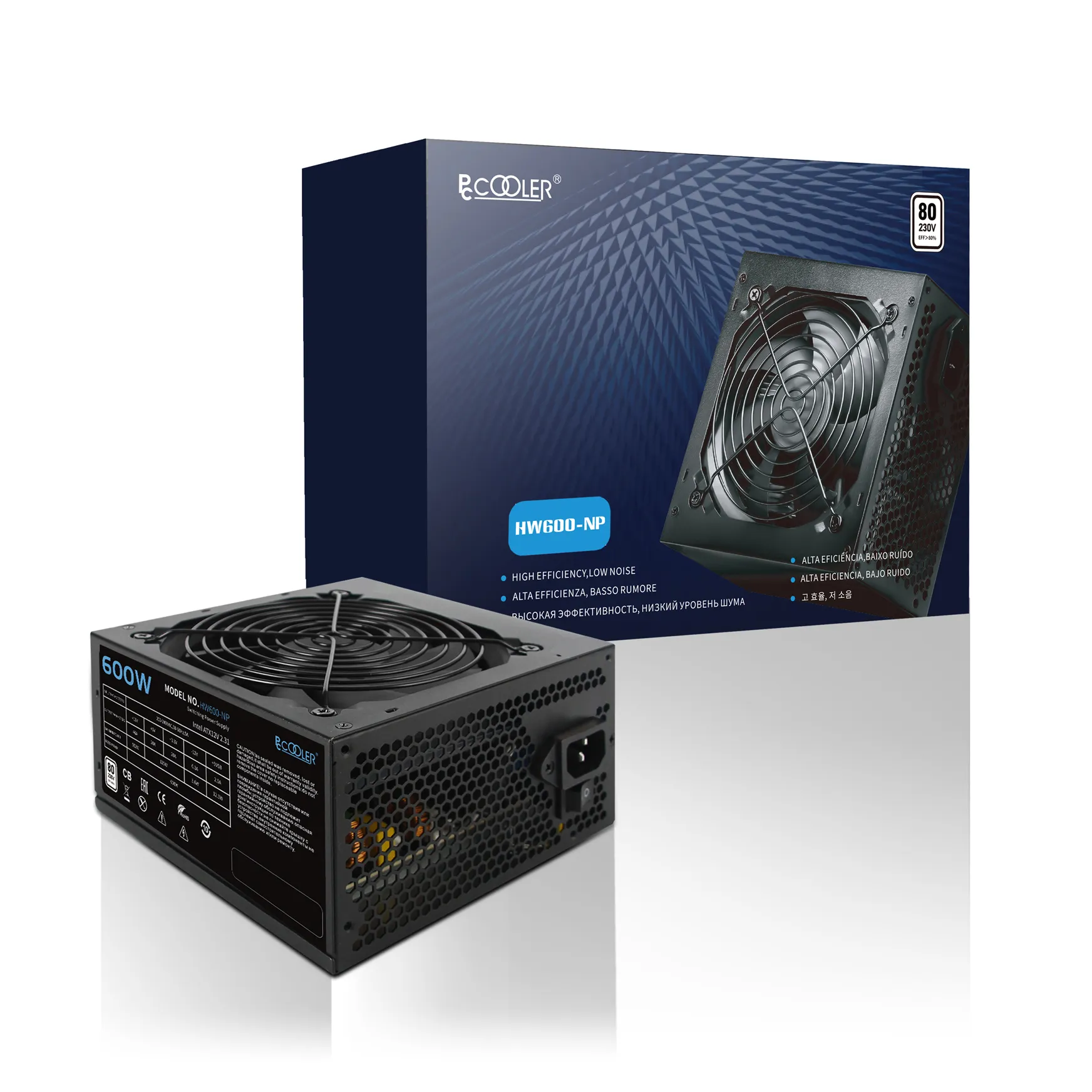 Блок питания PCCooler 600W, HW600-NP, Non Modular, 80+, КПД ≥80%, ATX, Fan 120mm, Черный, HW600-NP