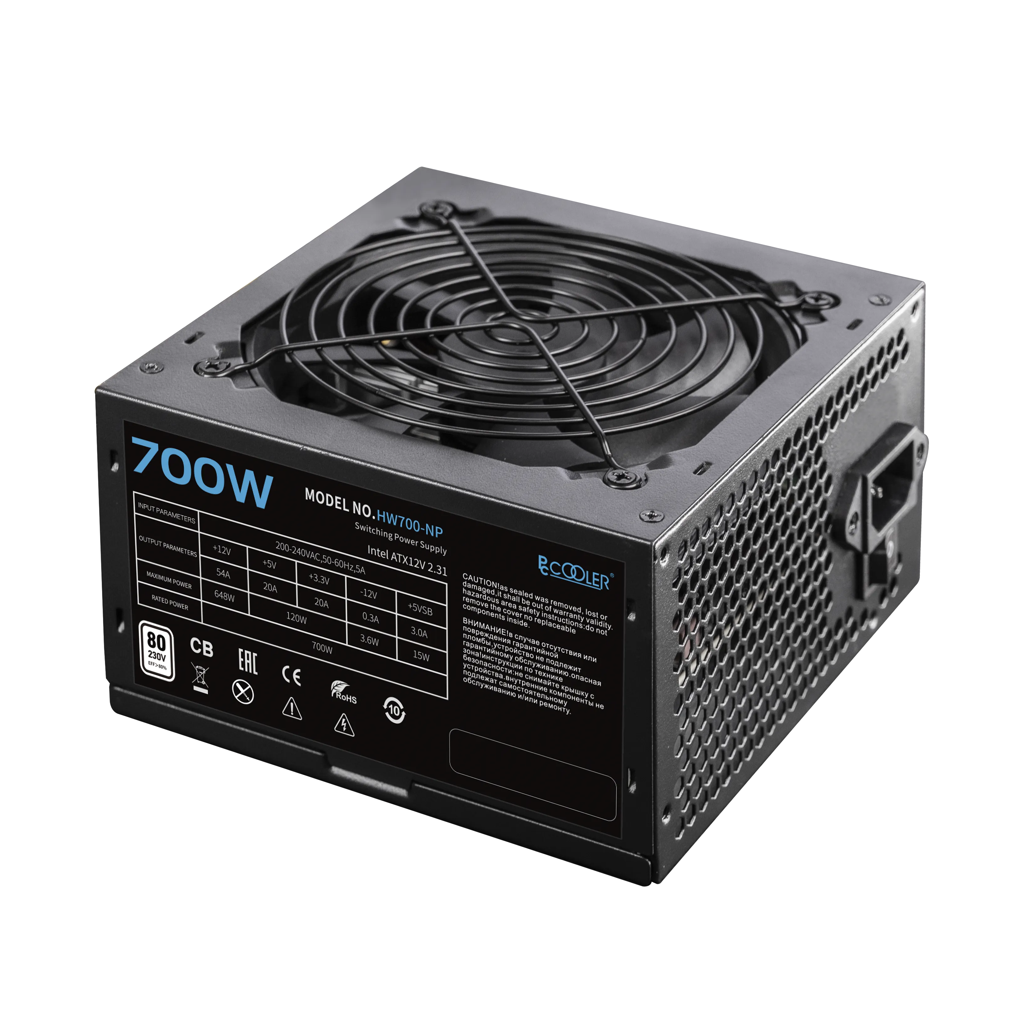 Блок питания PCCooler  700W, HW700-NP, Non Modular, 80+, КПД ≥80%, ATX, Fan 120mm, Черный, HW700-NP — фото 2