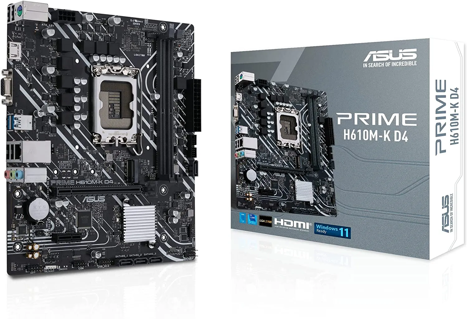 Материнская плата ASUS PRIME H610M-K D4, LGA1700 2xDDR4 4xSATA3 M.2 1xD-Sub 1xHDMI mATX — фото 1