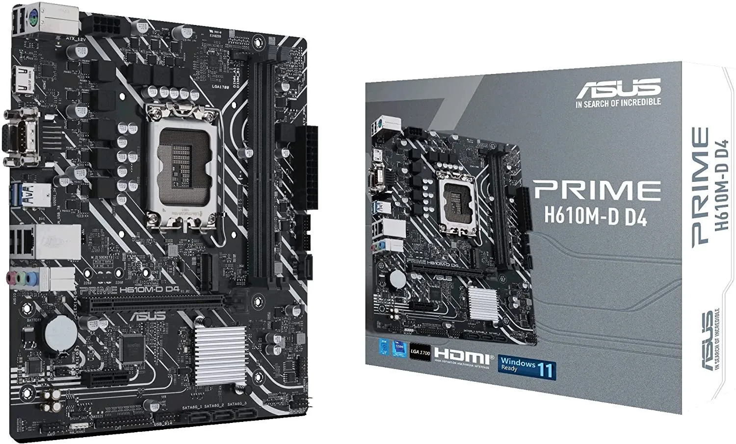 Материнская плата ASUS PRIME H610M-D D4, LGA1700 2xDDR4 4xSATA3 M.2 D-Sub HDMI COM mATX — фото 1