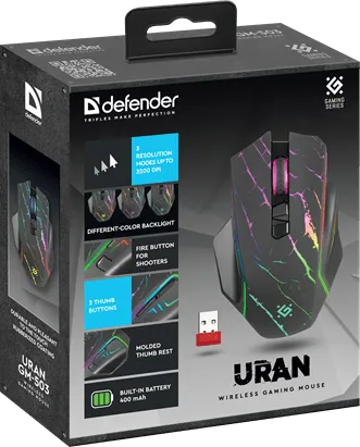 Мышь беспроводная игровая Defender Uran GM-503, RGB, 7кнопок,3200dpi — фото 8