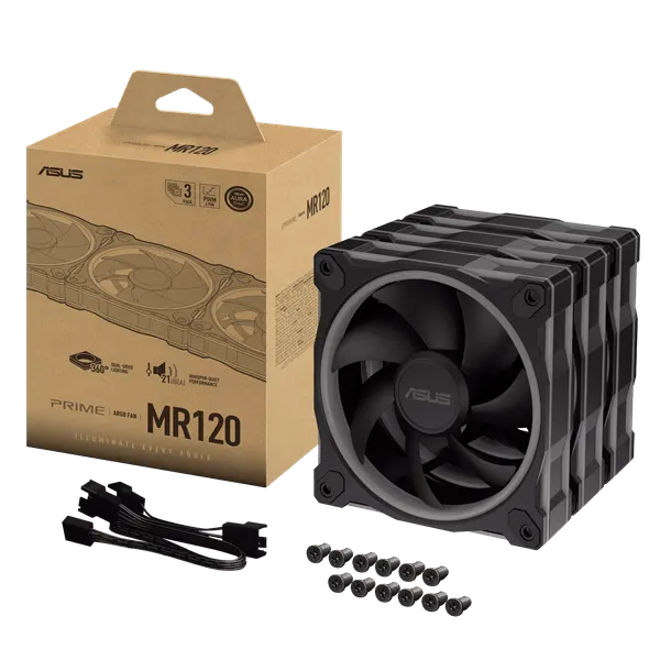 Вентилятор для корпуса ASUS PRIME MR120 FAN ARGB BLACK 3IN1 120x120x28 MR120-1/BK/3 IN 1// — фото 7