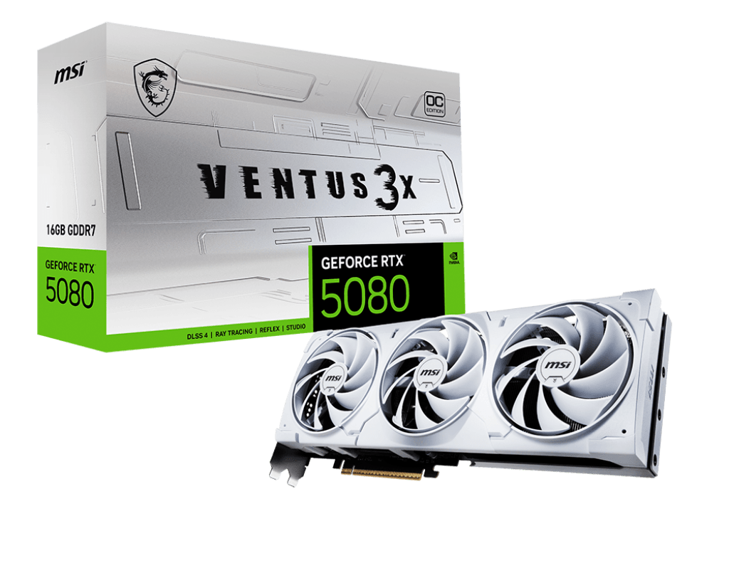 Видеокарта MSI GeForce RTX 5080 16G VENTUS 3X OC WHITE, 16G GDDR7, 256bit 1xHDMI 3xDP G5080-16V3CW