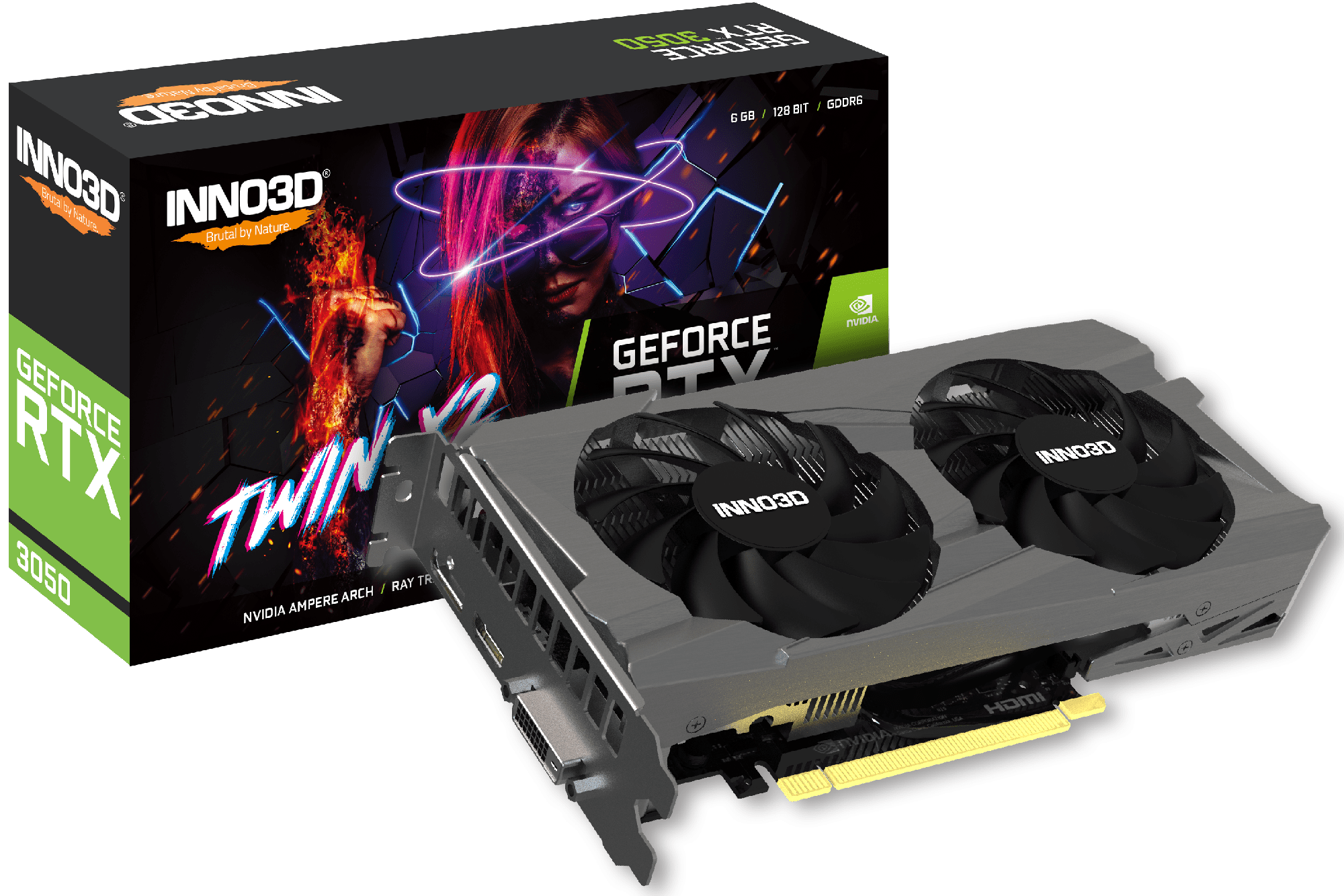 Видеокарта Inno3D GeForce RTX3050 TWIN X2 V2, 6G GDDR6 96-bit HDMI DP DVI N30502-06D6-1880VA60