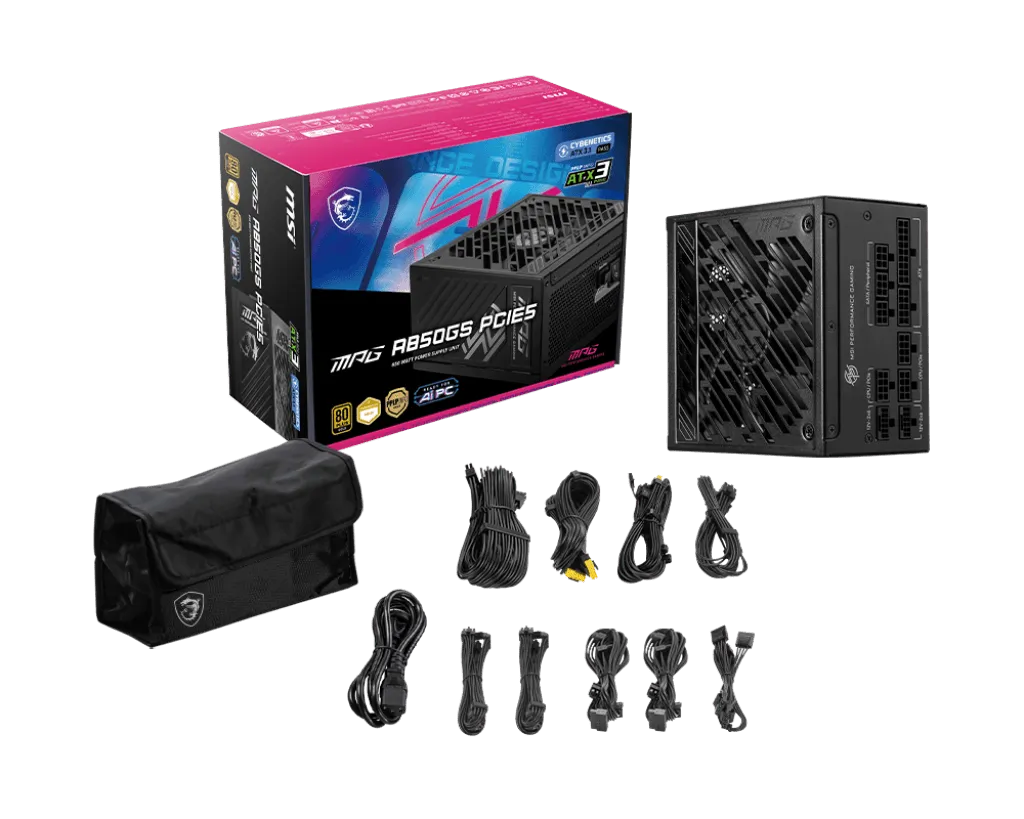 Блок питания MSI 1250W, MPG A1250GS PCIE5, Full Modular, ATX, 80+ GOLD, КПД >90%, Fan 135mm, Черный — фото 5