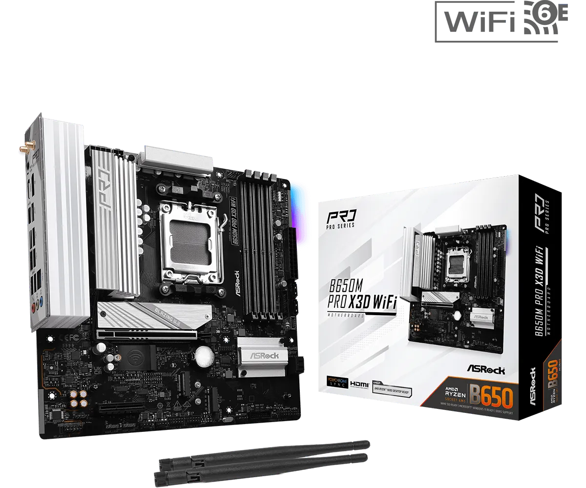 Материнская плата ASRock B650M PRO X3D WIFI AM5 4xDDR5 4xSATA3 3xM.2 Type-C HDMI DP WiFi6E mATX