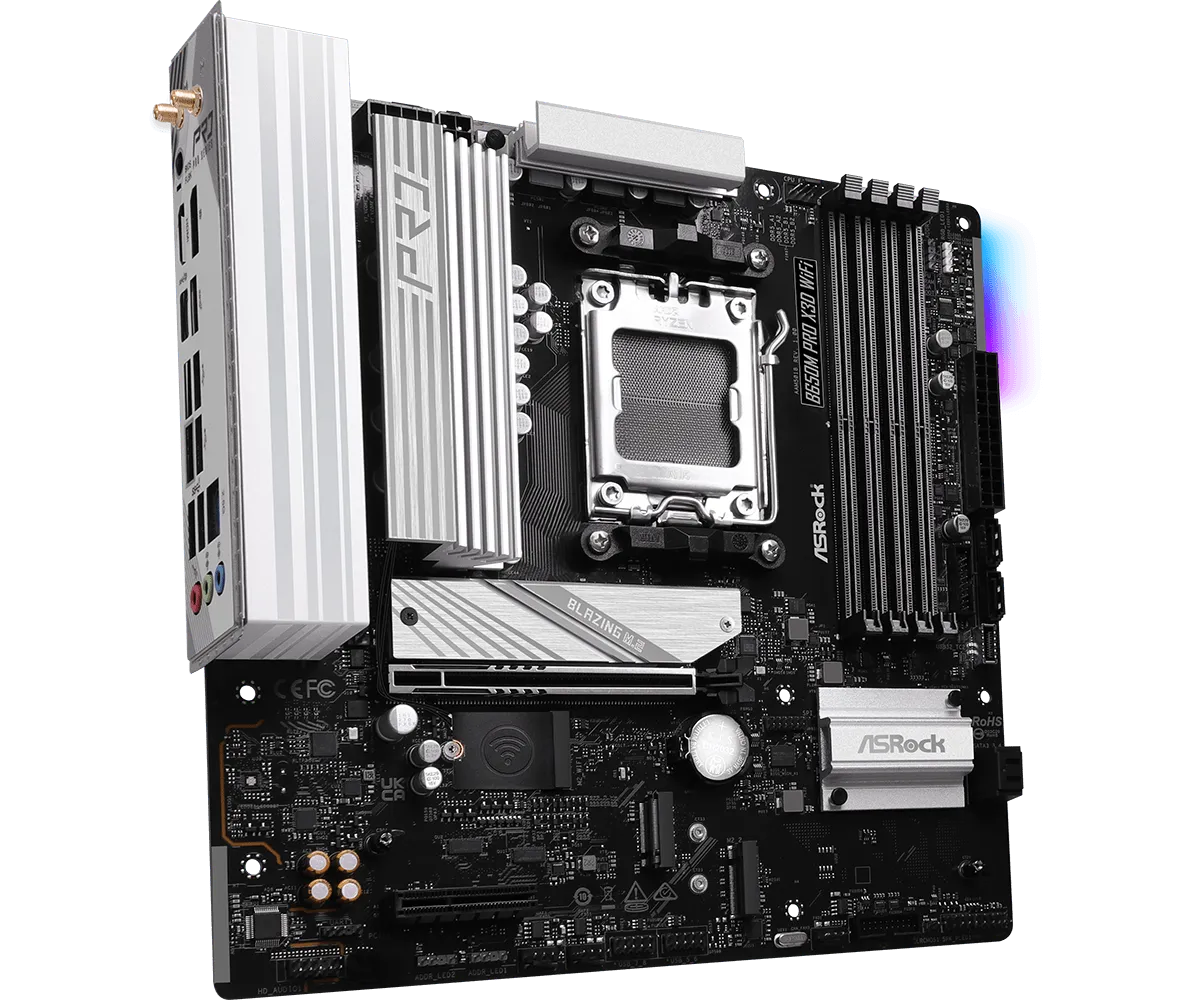 Материнская плата ASRock B650M PRO X3D WIFI AM5 4xDDR5 4xSATA3 3xM.2 Type-C HDMI DP WiFi6E mATX — фото 2