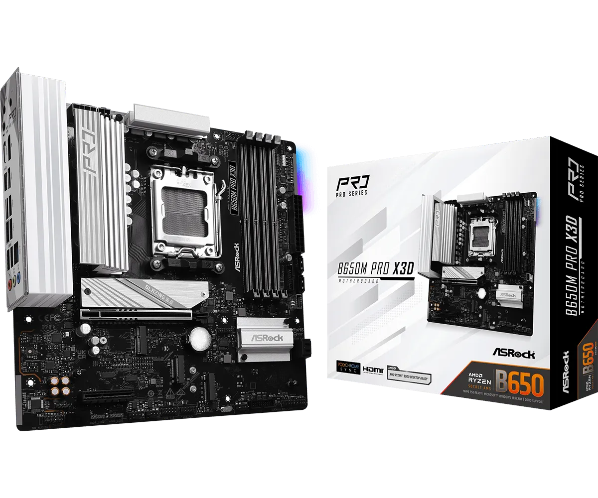 Материнская плата ASRock B650M PRO X3D AM5 4xDDR5 4xSATA3 3xM.2 Type-C HDMI DP mATX