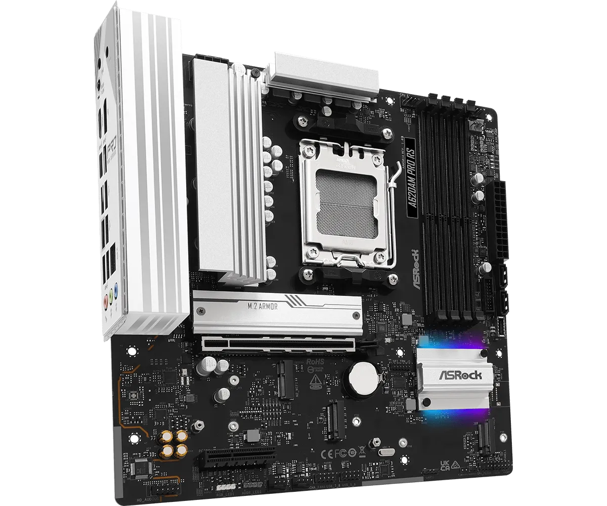 Материнская плата ASRock A620AM PRO RS AM5 4xDDR5 2xSATA3 RAID 3xM.2 Type-C HDMI DP mATX — фото 2