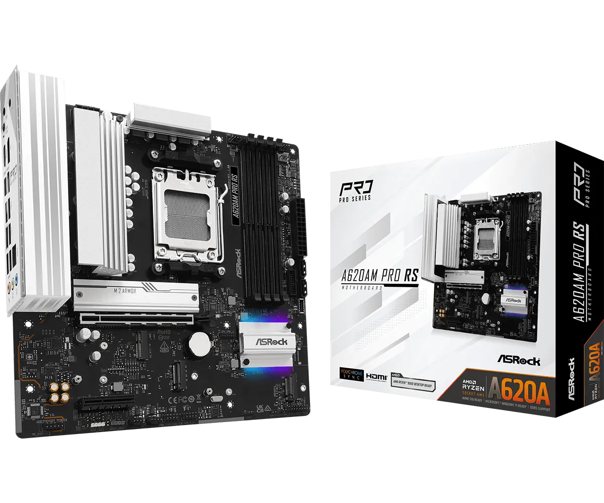 Материнская плата ASRock A620AM PRO RS AM5 4xDDR5 2xSATA3 RAID 3xM.2 Type-C HDMI DP mATX