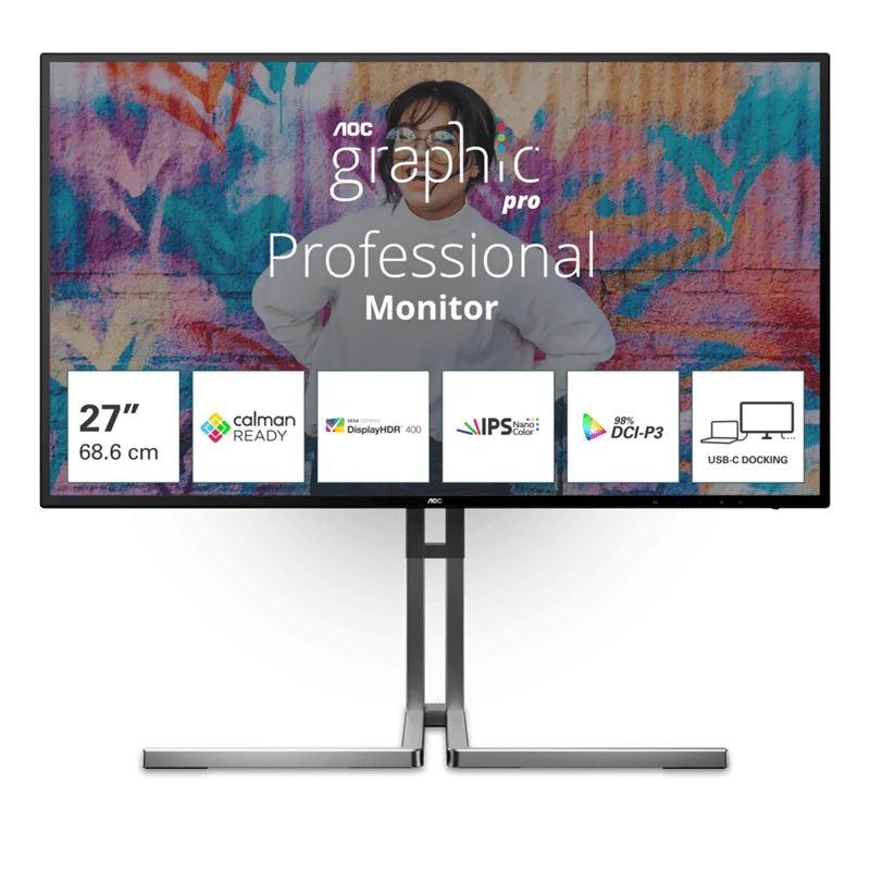 Монитор 27" AOC U27U3CV NanoIPS 3840x2160 60Hz 4ms 400cd/m 1300:1 2xHDMI 1xDP 4xUSB3.2 SP 3Wx2 Black