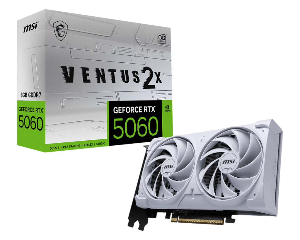 Видеокарта MSI GeForce RTX 5060 8G VENTUS 2X OC WHITE, 8G GDDR7 128bit 1xHDMI 3xDP G5060-8V2CW