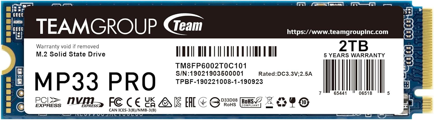 Твердотельный накопитель 2000GB SSD TeamGroup MP33 PRO M.2 NVMe R3500Mb/s W3000MB/s TM8FPD002T0C101