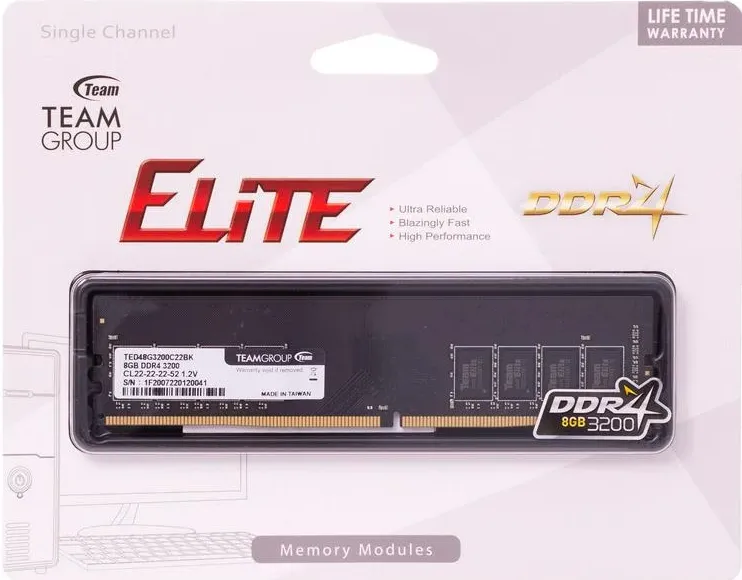 Оперативная память 8GB 3200MHz DDR4 Team Group ELITE PC4-25600 CL22 TED48G3200C2201