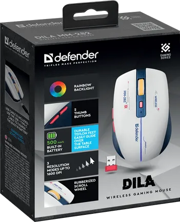 Мышь игровая беспроводная Defender Dila MM-282 белый + синий — фото 7