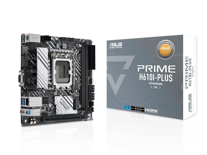 Материнская плата ASUS PRIME H610I-PLUS-CSM, LGA1700 H610 2xDDR5 4xSATA3 1xM2 D-Sub HDMI DP mITX