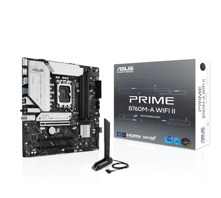 Материнская плата ASUS PRIME B760M-A WIFI II, LGA1700 4xDDR5 4xSATA3 2xM.2 RAID 1xHDMI 1xDP mATX