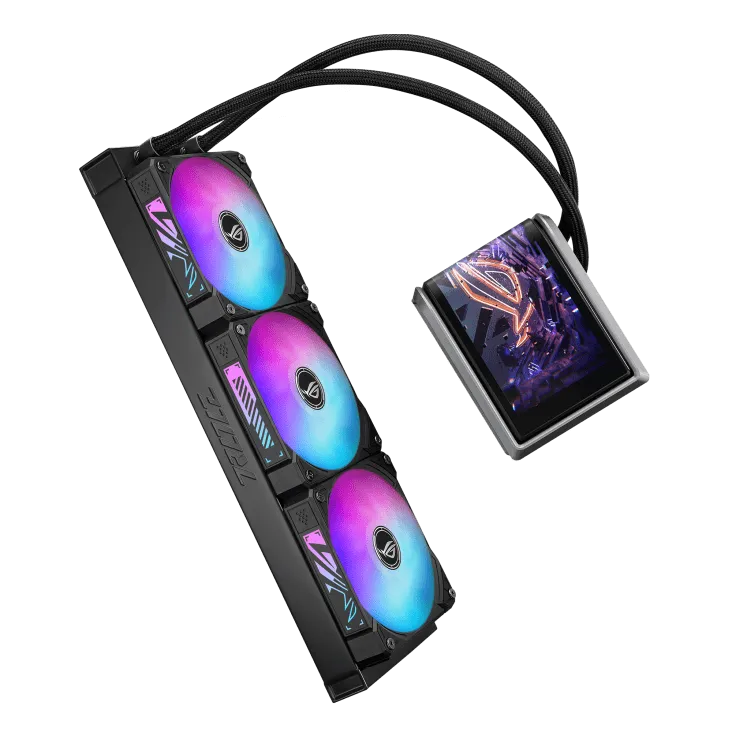 Водяное охлаждение CPU Asus ROG RYUO IV 360 ARGB, 3x120mm Liquid CPU Cooler, AMOLED-display, Black — фото 4