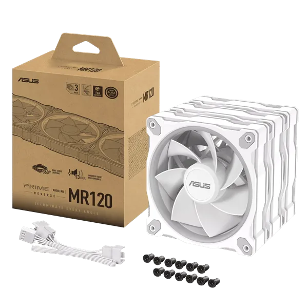 Вентилятор для корпуса ASUS PRIME MR120 FAN ARGB REVERSE WHITE 3IN1 120x120x28 MR120-1R/WH/3 IN 1// — фото 7