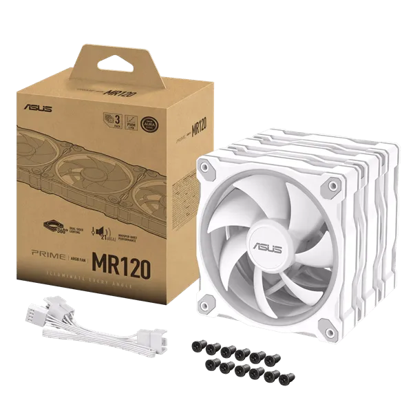 Вентилятор для корпуса ASUS PRIME MR120 FAN ARGB WHITE 3IN1 120x120x28 MR120-1/WH/3 IN 1// — фото 6