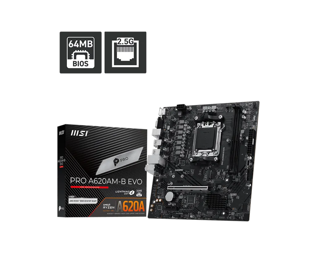 Материнская плата MSI PRO A620AM-B EVO AM5 2xDDR5 4xSATA3 RAID M.2 1xD-Sub 1xHDMI GLAN mATX